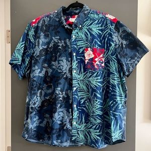GAP Men’s Tropical Vacation Multi Pattern Hawaiian Shirt Standard Fit Stretch